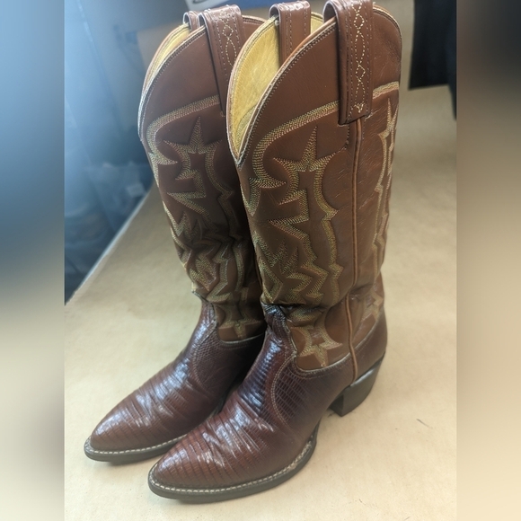 Tony Lama boots women's sz 5B Exotic Genuine Brown Teju Lizard Classic Western c - Picture 1 of 13